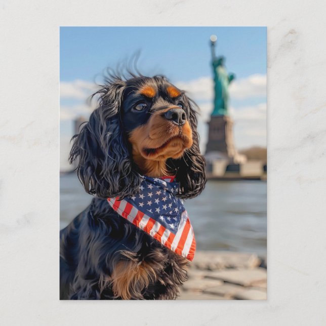 Postal Festiva King Charles Cocker Spaniel en Nueva York (Anverso)
