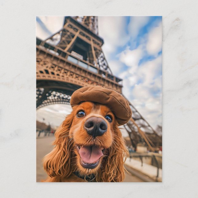 Postal Festiva King Charles Cocker Spaniel en París (Anverso)