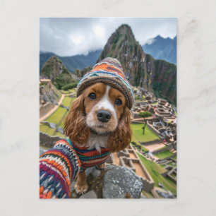 Postal Festiva King Charles Cocker Spaniel toma selfies en todo e