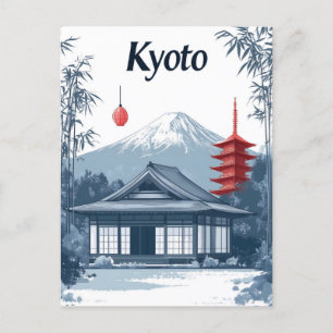 Postal Festiva Kioto: Templo japonés, pagoda y montaña