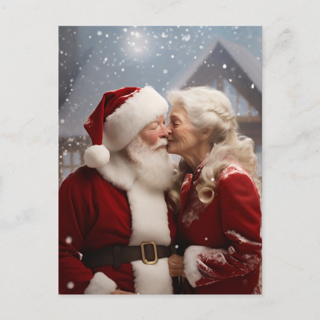 Postal Festiva Kissing Mr. y la Sra. Santa Claus (Anverso)