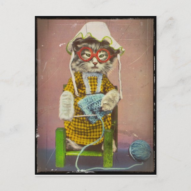 Postal Festiva Kitty Knitting (Anverso)