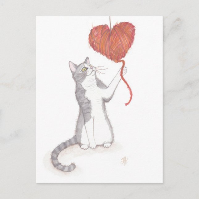 Postal Festiva Kitty & Yarn Heart Valentine (Anverso)