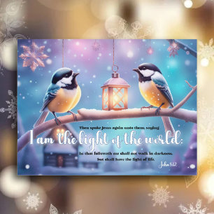 Postal Festiva KJV Scripting Chickadees Navidades cristianos