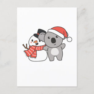 Postal Festiva Koala Con Snowman En Invierno Para Navidades