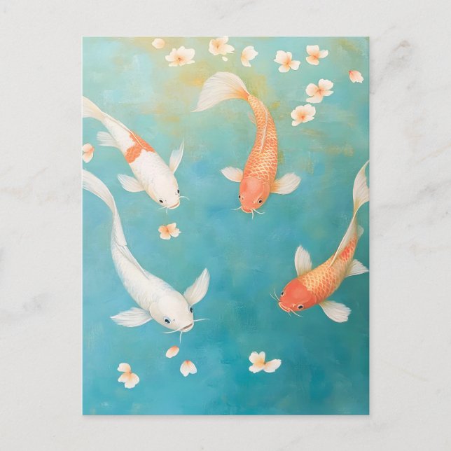 Postal Festiva Koi Fish Petal Bloom Watercolor (Anverso)