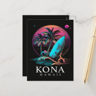 Postal Festiva Kona Hawái Tabla de Surf Hawaiana Vintage