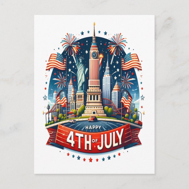 Postal Festiva La alegre cuarta estatua de la libertad (Anverso)