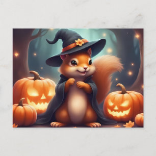 Postal Festiva La ardilla de Halloween y Jack O'Lantern