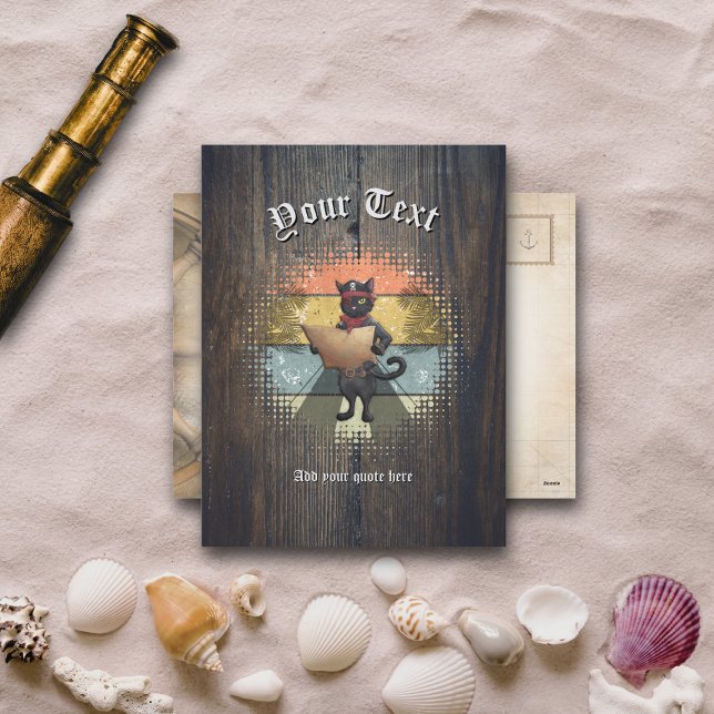 Postal Festiva La búsqueda de sol de Kitty Buccaneer (Kitty Buccaneer's Sunset Quest Holiday Postcard)