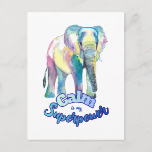 Postal Festiva La calma es mi superpoder – Elefante Acuarela Colo
