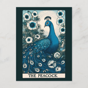 Postal Festiva La carta Peacock Tarot arte pavos reales arte Verd