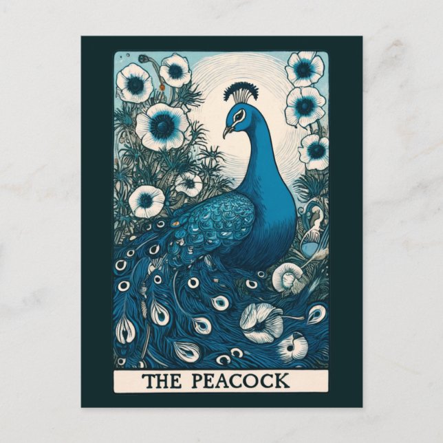 Postal Festiva La carta Peacock Tarot arte pavos reales arte Verd (Anverso)