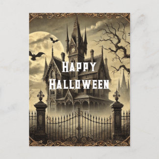 Postal Festiva La casa victoriana embrujada feliz Halloween