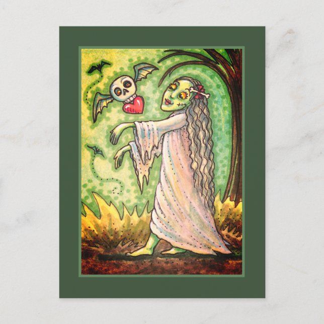 POSTAL FESTIVA LA CHICA DE AMOR ENFERMA ZOMBIE SIGUIENDO SU CORAZ (Anverso)