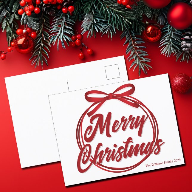 Postal Festiva La cinta roja moderna muestra el guión navideño (Subido por el creador)