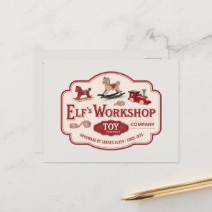 Postal Festiva La compañía de juguetes del taller de Elf agrega m