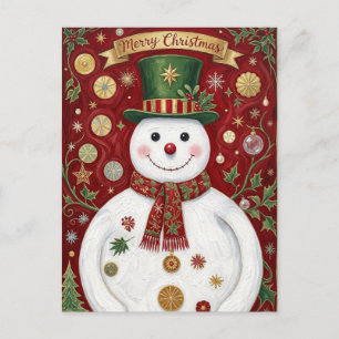 Postal Festiva La crimson jubilosa del muñeco de nieve alegre