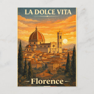 Postal Festiva La Dolce Vita - Póster de viaje antiguo de Florenc