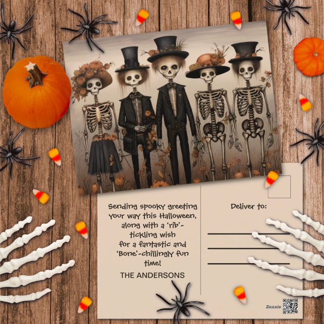 Postal Festiva La familia de Skeleton feliz Halloween (Subido por el creador)