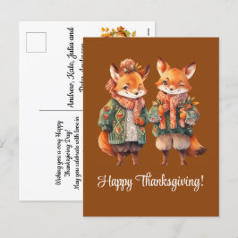 Postal Festiva La familia Fox feliz día de Acción de Gracias