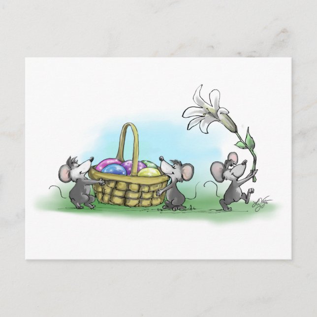 Postal Festiva La Feliz Pascua de Mic, Mac y Moe (Anverso)