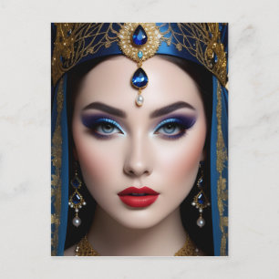 Postal Festiva La imagen de una mujer con un velo en la cabeza es