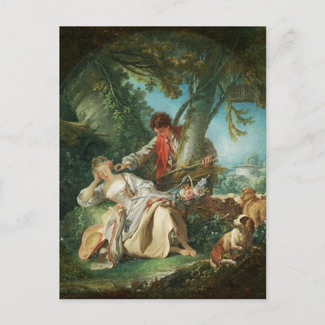 Postal Festiva La interrupción del sueño de François Boucher (Anverso)