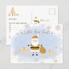 Postal Festiva La lista de Santa de Niza para niños, Gold Santa p