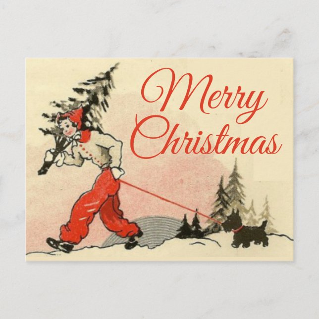 Postal Festiva La mirada retro a Escocia y el nuevo árbol de Navi (Anverso)