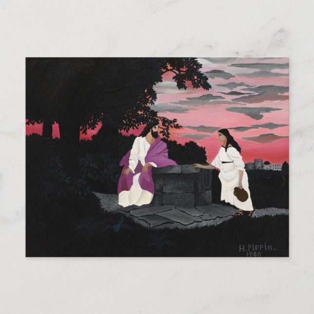 Postal Festiva La mujer en el pozo, famosa pintura (Anverso)