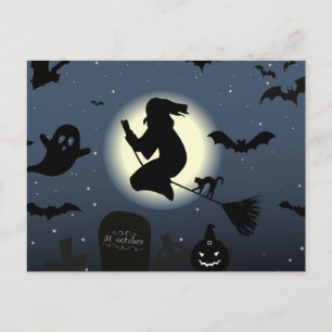 Postal Festiva La noche y la bruja oscuras de Halloween