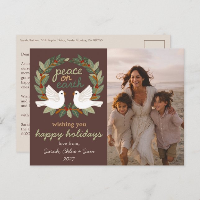 Postal Festiva La paz en la tierra Navidades PERSONALIZADO FOTO (Anverso / Reverso)