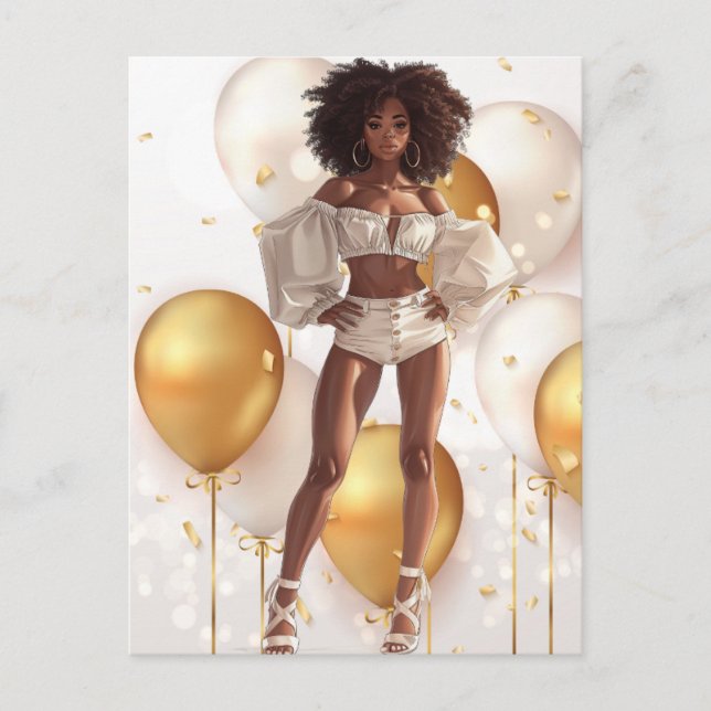 Postal Festiva La reina negra afroamericana Melanin Sista Shopp (Anverso)