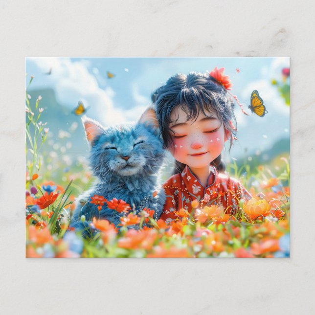 Postal Festiva La siesta de verano en las flores silvestres (Anverso)