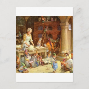 Postal Festiva ¡La Sra. Claus Bakes Cookies con los Elfos de Sant