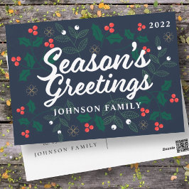 Postal Festiva La temporada de saludos del follaje moderno Holly