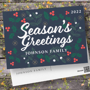 Postal Festiva La temporada de saludos del follaje moderno Holly