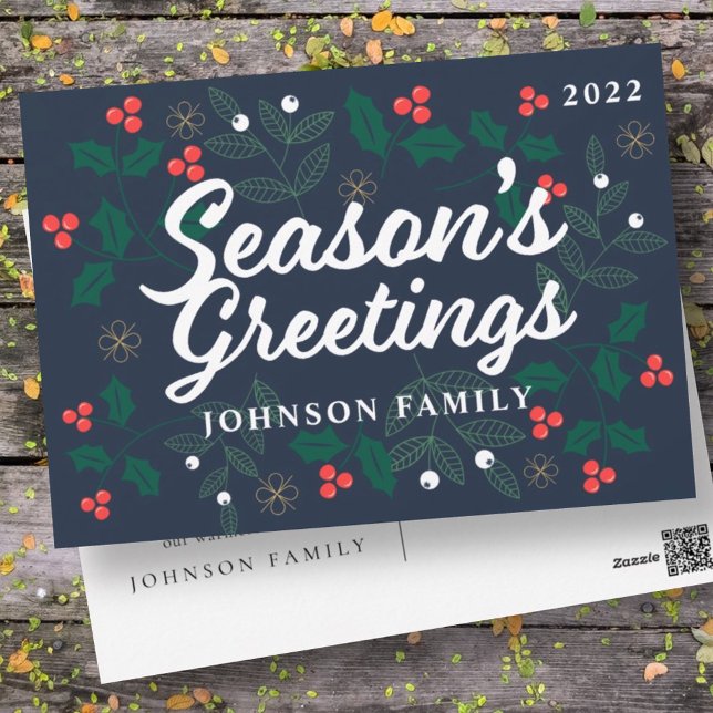 Postal Festiva La temporada de saludos del follaje moderno Holly  (Subido por el creador)