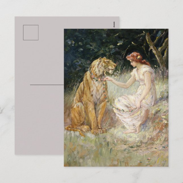 Postal Festiva La vieja dama de la Coquette y el tigre de Victori (Anverso / Reverso)