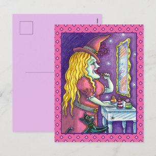 POSTAL FESTIVA LABIAL DE BRUJA, PERFUME Y ESMALTE DE UÑAS, DIVERT