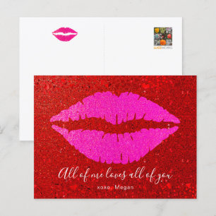 Postal Festiva Labios Rosados Brillo Rojo San Valentín Todo de Mí