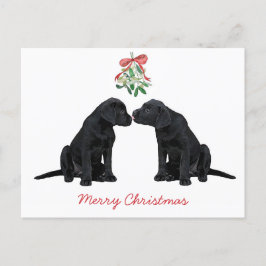 Postal Festiva Labrador negro Mistletoe Cute Perro Cachorro