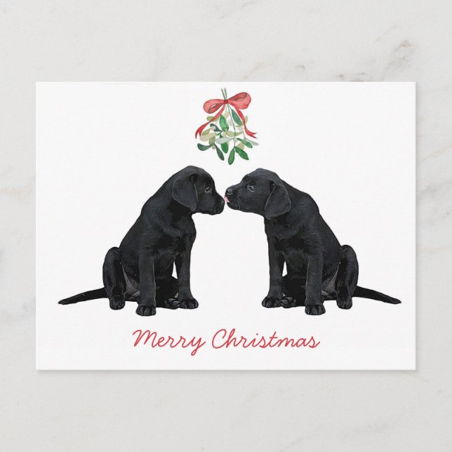 Postal Festiva Labrador negro Mistletoe Cute Perro Cachorro (Anverso)