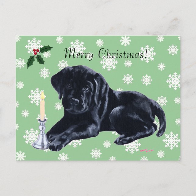 Postal Festiva Labrador negro recupera Navidades con copo de niev (Anverso)
