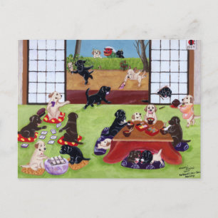 Postal Festiva Labradores japoneses del Año Nuevo