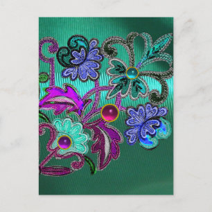 POSTAL FESTIVA LACE DE FLORAL AZUL, ROPA DE SEDA ROSA, GEMAS COLO