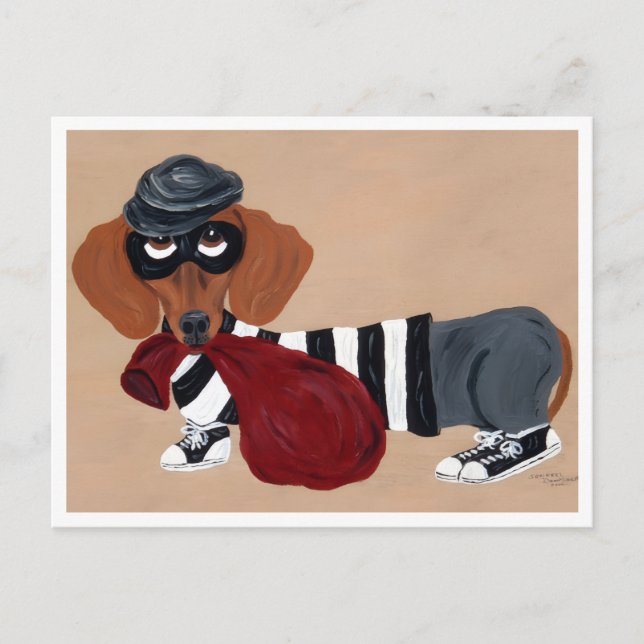 Postal Festiva Ladrón de Golosinas Dachshund (Anverso)