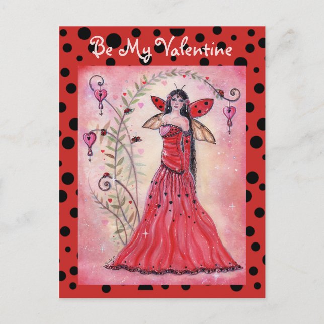 Postal Festiva Lady love bug valentine fairy postcard by Renee (Anverso)