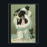 Postal Festiva Lady y Snowman<br><div class="desc">Una mujer extrañamente colocada en un muñeco de nieve con una tarjeta de Navidad. ¿Qué no es amar?</div>